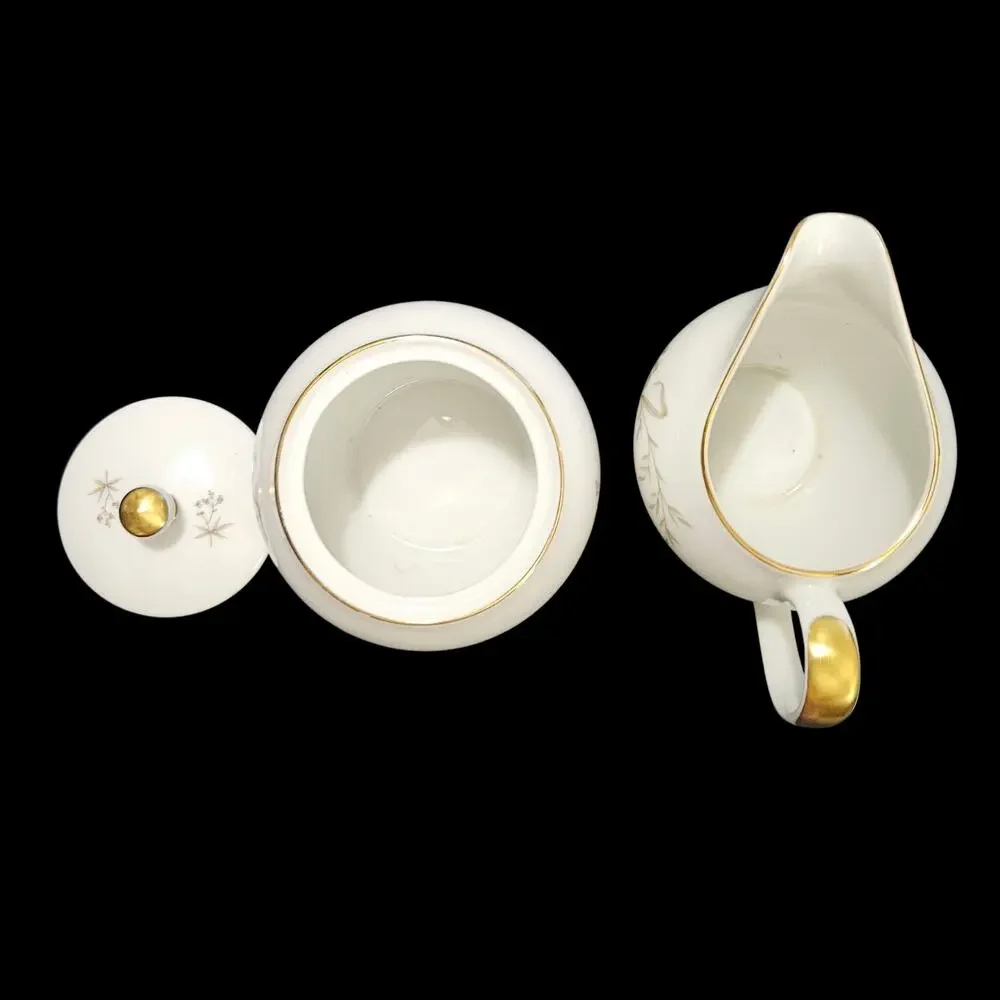Johann Haviland Bavaria Creamer & Lidded Sugar Bowl Gold Trim Floral Porcelain